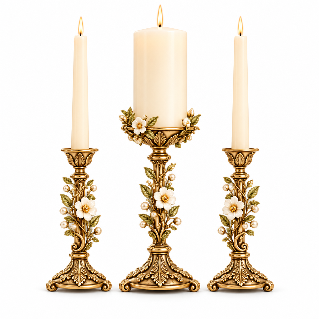 Antique Gold Unity Candle Holder Set — view 3