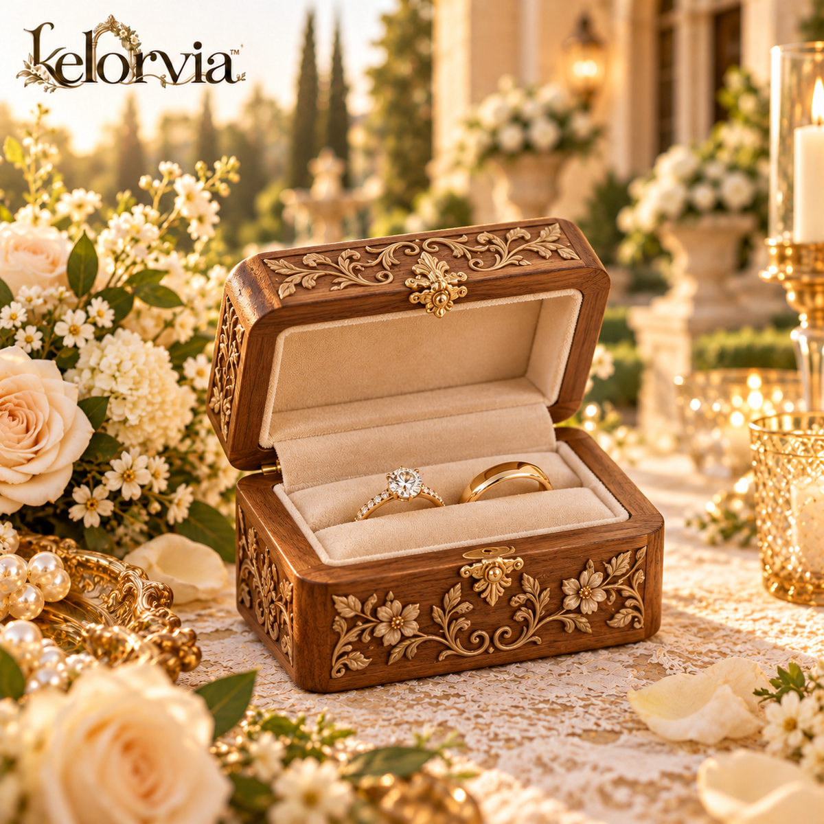 Engraved Wood Ring Box with Velvet Interior — view 1