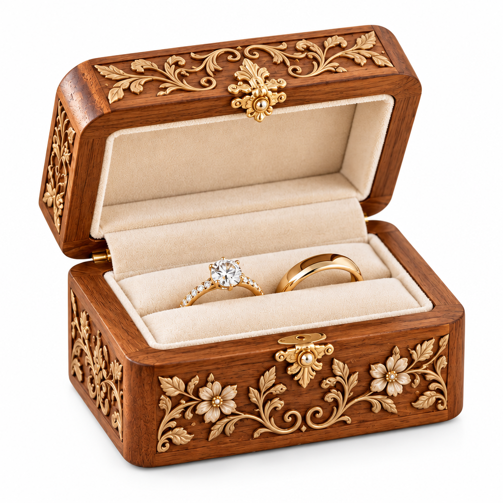 Engraved Wood Ring Box with Velvet Interior — view 2