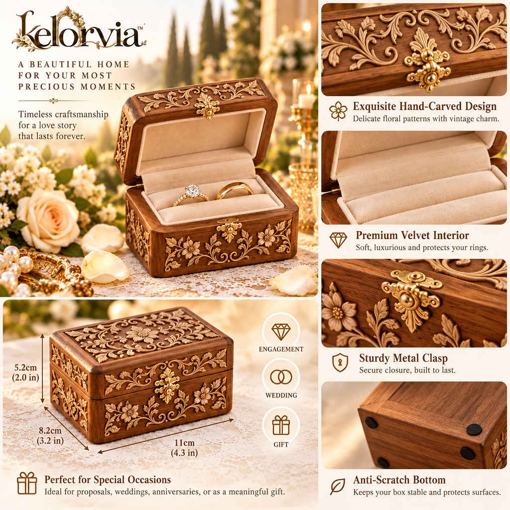 Engraved Wood Ring Box with Velvet Interior — view 3