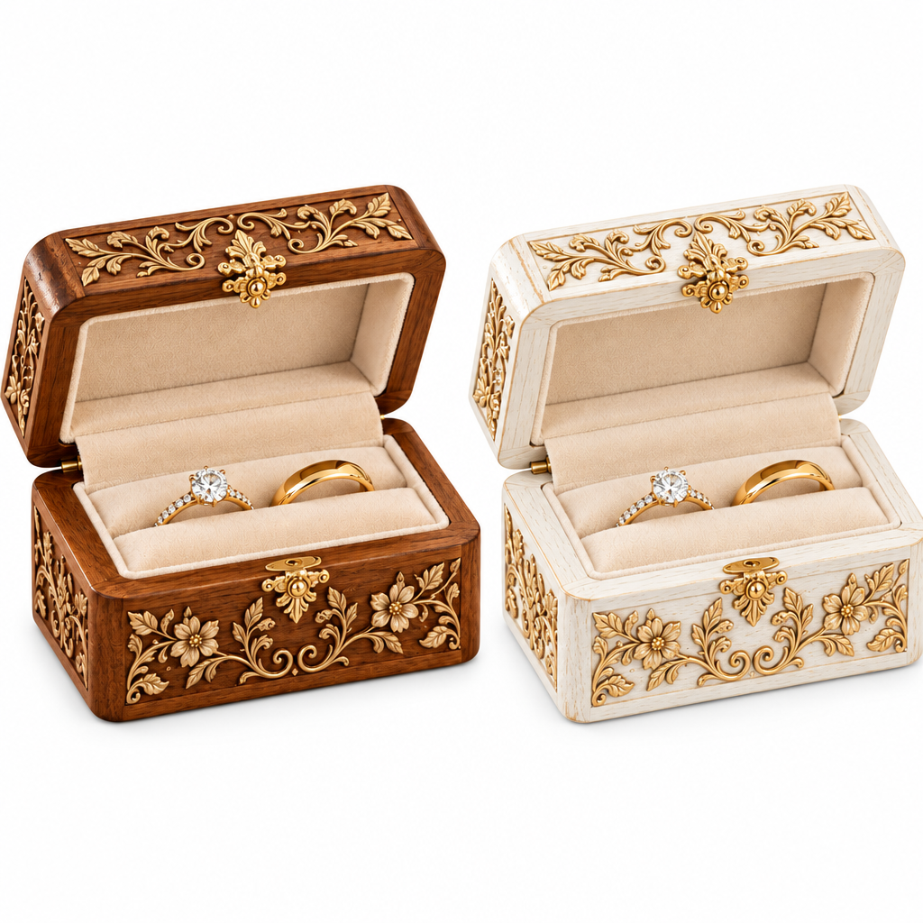 Engraved Wood Ring Box with Velvet Interior — view 5